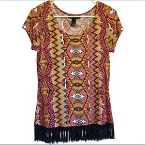 INC | NWT Tribal Print Fringe Top